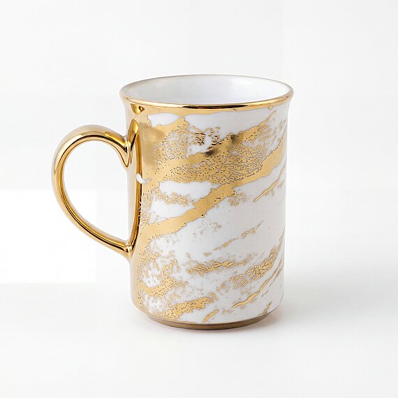 Gold Desenli Gold Kulplu Porselen Kupa - 3