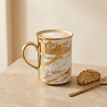 Gold Desenli Gold Kulplu Porselen Kupa - GÜRAL PORSELEN