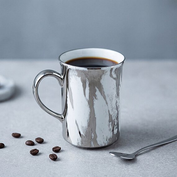 Gümüş Desenli Efekt Kaplama Porselen Kupa - 4