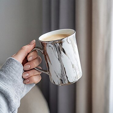 Gümüş Desenli Efekt Kaplama Porselen Kupa - GÜRAL PORSELEN