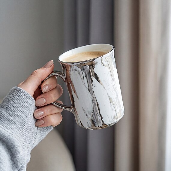 Gümüş Desenli Efekt Kaplama Porselen Kupa - 1