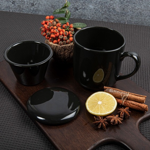 3 Parça Bone Süzgeçli Bitki Çayı Bardağı - Siyah - 3