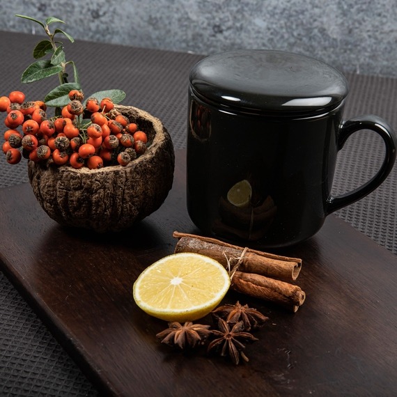 3 Parça Bone Süzgeçli Bitki Çayı Bardağı - Siyah - 1