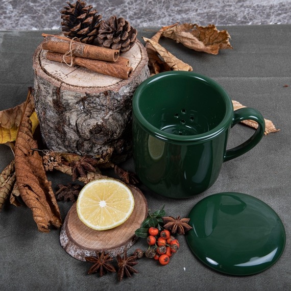 3 Parça Bone Süzgeçli Bitki Çayı Bardağı - Yeşil - 1