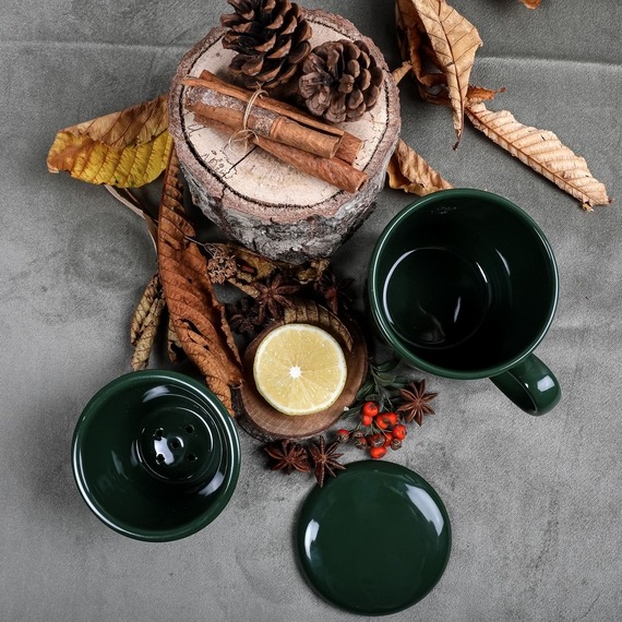 3 Parça Bone Süzgeçli Bitki Çayı Bardağı - Yeşil - 4