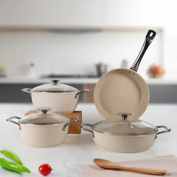 Antoryum Pro 7 Parça ThermoGuard Granit Tencere Takımı Bej - 1