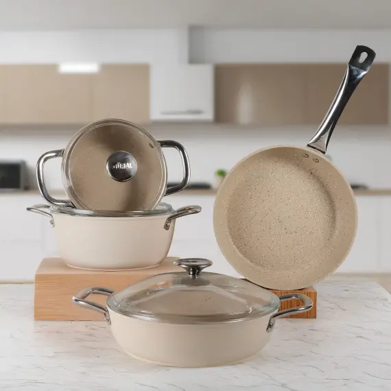 Antoryum Pro 7 Parça ThermoGuard Granit Tencere Takımı Bej - 2