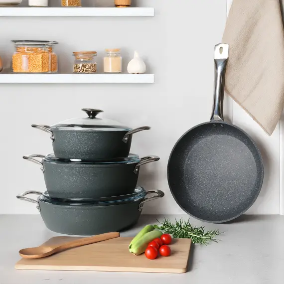 Antoryum Pro 7 Parça ThermoGuard Granit Tencere Takımı Gri - 1