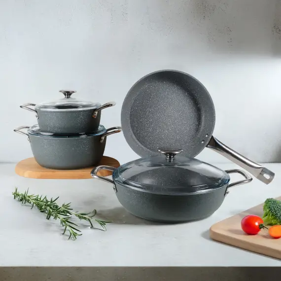 Antoryum Pro 7 Parça ThermoGuard Granit Tencere Takımı Gri - 2