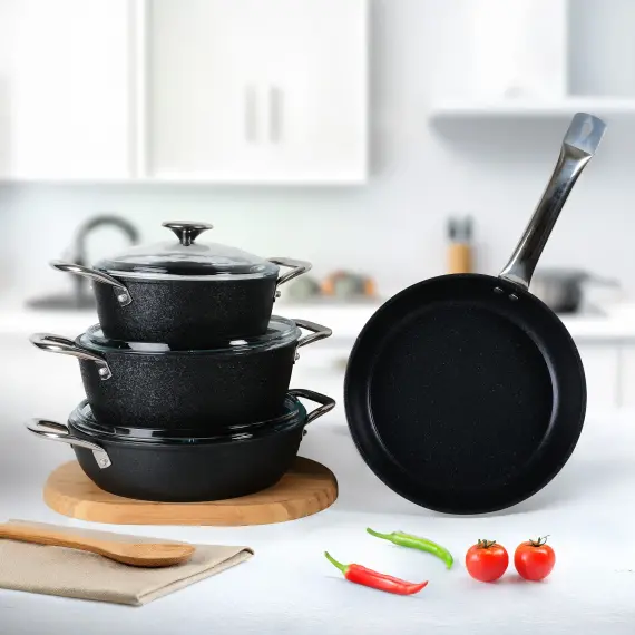 Antoryum Pro 7 Parça ThermoGuard Granit Tencere Takımı Siyah - 1