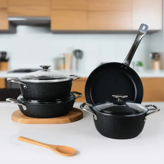 Antoryum Pro 7 Parça ThermoGuard Granit Tencere Takımı Siyah - 2