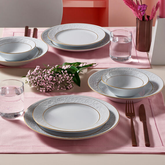 Bahar Dalı 24 Parça 6 Kişilik Yemek Takımı Çift Altın File - 1