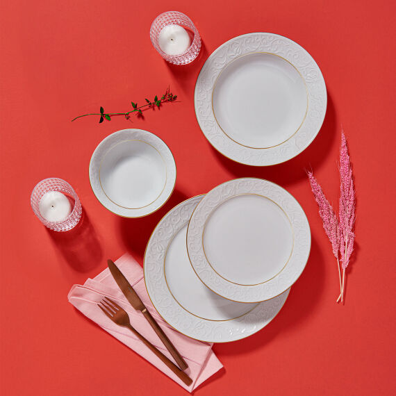 Bahar Dalı 24 Parça 6 Kişilik Yemek Takımı Çift Altın File - 2