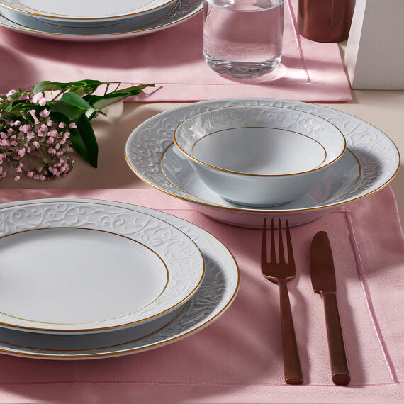 Bahar Dalı 24 Parça 6 Kişilik Yemek Takımı Çift Altın File - 4