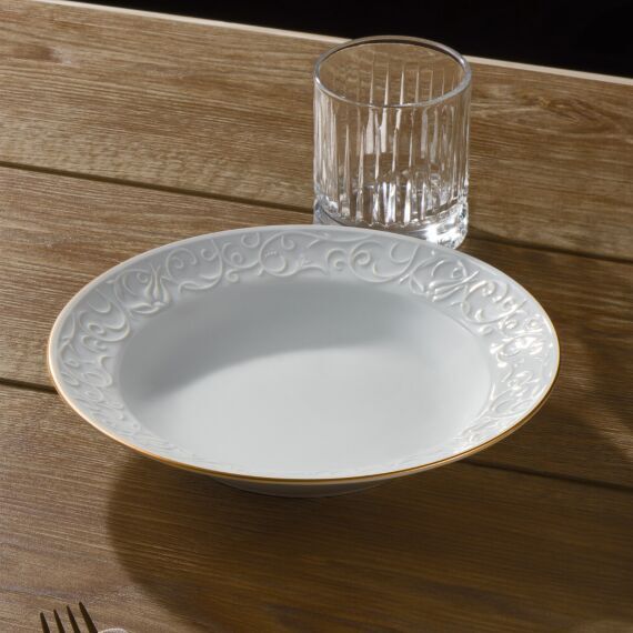 Bahar Dalı 6 Parça 22 cm Çukur Yemek Tabağı Mat Gold - 1