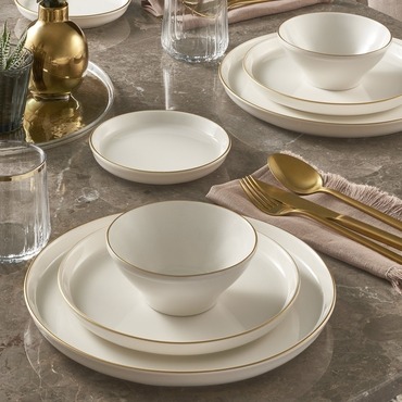 Bilbao 16 Parça 4 Kişilik Bone Yemek Takımı - Gold - GÜRAL PORSELEN