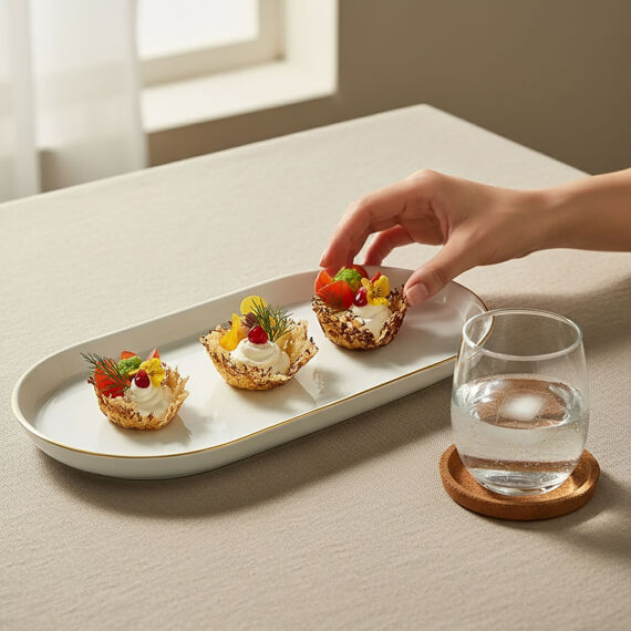 Bilbao 2 Parça 30x16 Cm Kayık Tabak Mat Altın File - 1