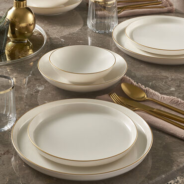 Bilbao 24 Parça 6 Kişilik Bone Yemek Takımı - Gold - GÜRAL PORSELEN