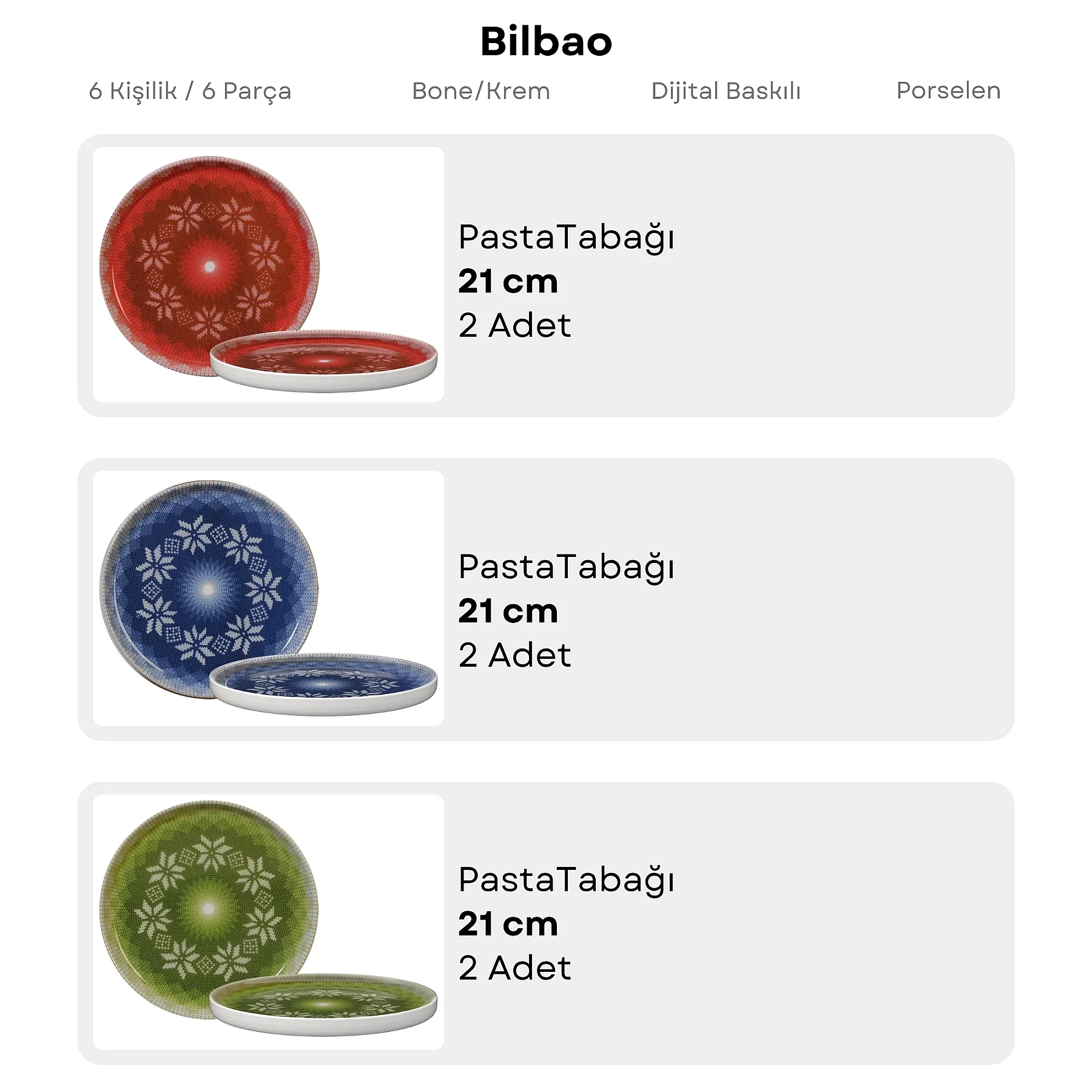 Bilbao 6 Parça 21 Cm Pasta Takımı 3100 - 6
