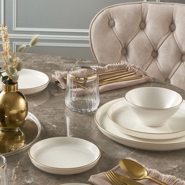 GÜRAL PORSELEN - BİLBAO 8 PARÇA 2 KİŞİLİK BONE YEMEK TAKIMI - GOLD