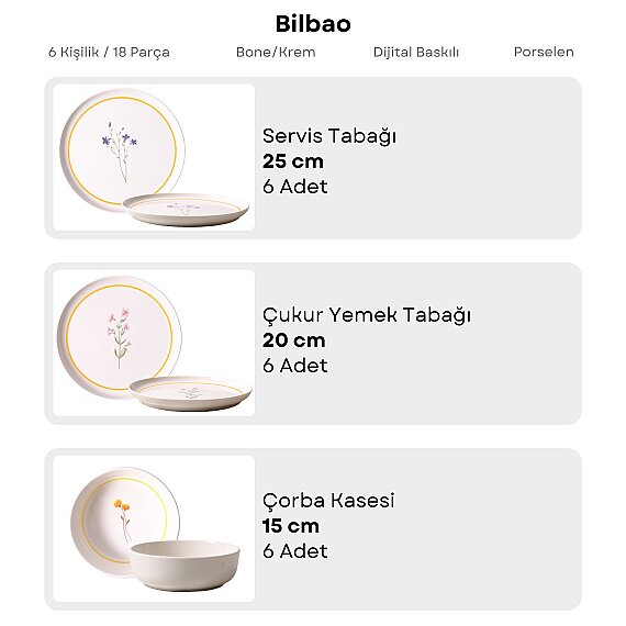 Bilbao Flower 18 Parça 6 Kişilik Yemek Takımı 29550 - 5