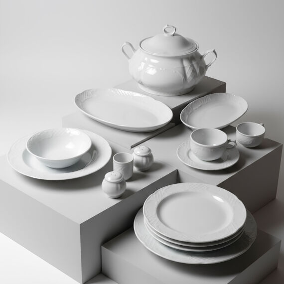 Bone Safir 82 Parça 12 Kişilik Rölyefli Yemek Takımı - 2