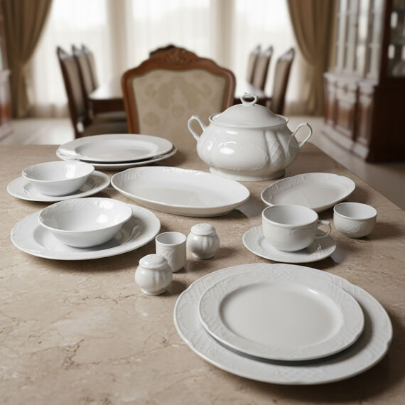 Bone Safir 82 Parça 12 Kişilik Rölyefli Yemek Takımı - 3