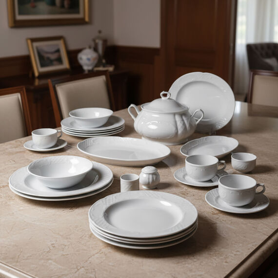 Bone Safir 82 Parça 12 Kişilik Rölyefli Yemek Takımı - 4