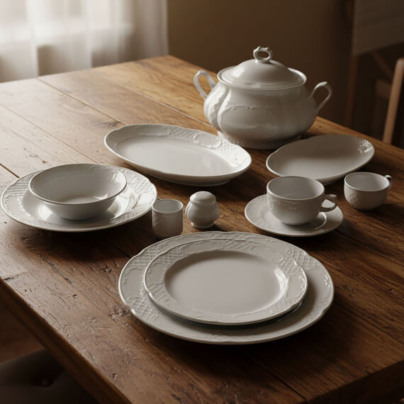 Bone Safir 82 Parça 12 Kişilik Rölyefli Yemek Takımı - 5