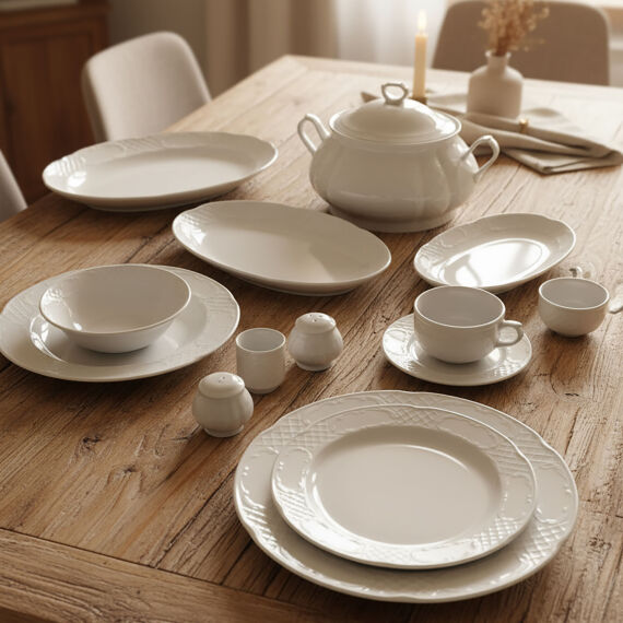 Bone Safir 82 Parça 12 Kişilik Rölyefli Yemek Takımı - 6