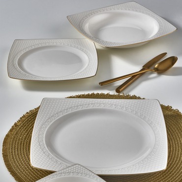 GÜRAL PORSELEN - BONENJOY 8 PARÇA 2 KİŞİLİK BONE YEMEK TAKIMI - GOLD