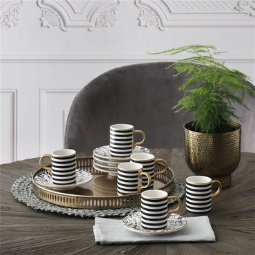 GÜRAL PORSELEN - CAMELIA 12 PARÇA 6 KİŞİLİK BONE TÜRK KAHVESİ FİNCAN TAKIMI - 5554