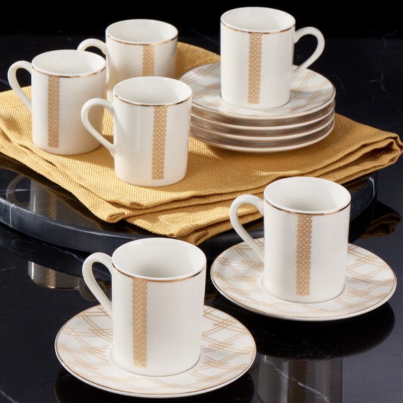 Camelia 12 Parça 6 Kişilik Bone Türk Kahvesi Fincan Takımı - 6252 - 1