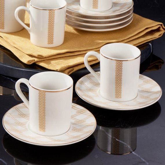 Camelia 12 Parça 6 Kişilik Bone Türk Kahvesi Fincan Takımı - 6252 - 2