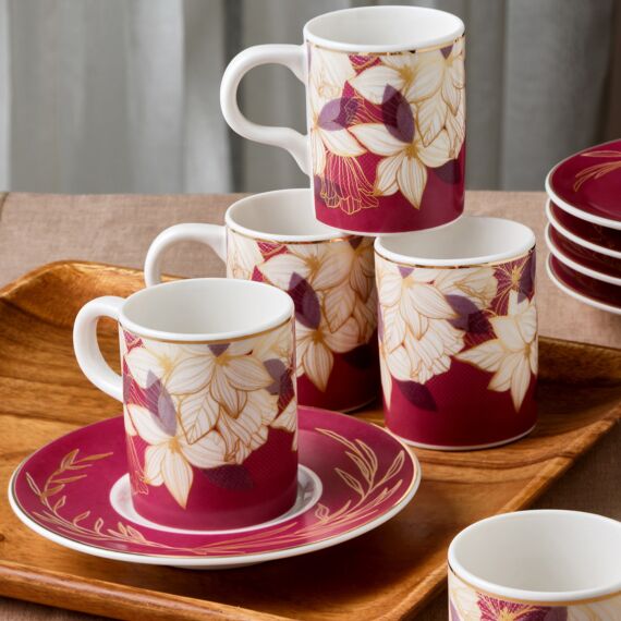 Camelia 12 Parça 6 Kişilik Kahve Fincan Takımı 67081 Bordo - 2