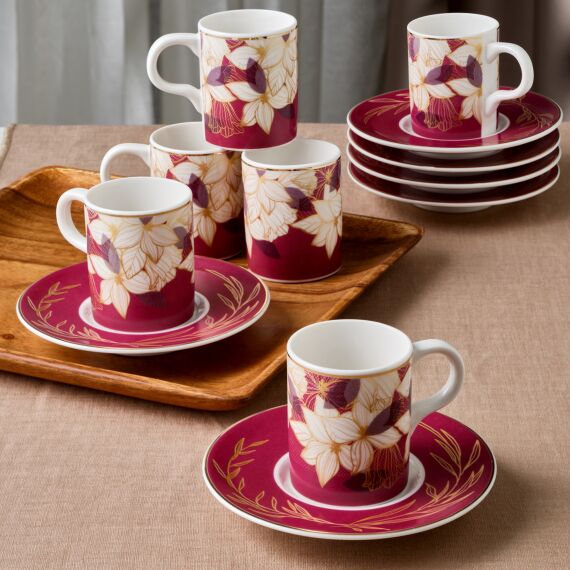 Camelia 12 Parça 6 Kişilik Kahve Fincan Takımı 67081 Bordo - 1