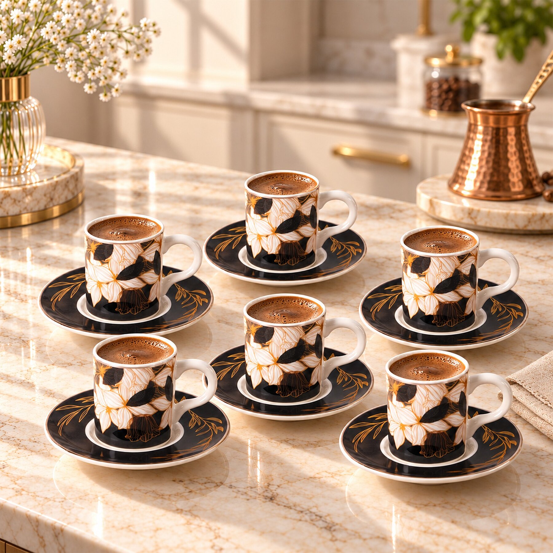 Camelia 12 Parça 6 Kişilik Kahve Takımı 6708 Gri - 1