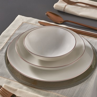 GÜRAL PORSELEN - CAMELIA 18 PARÇA 6 KİŞİLİK BONE YEMEK TAKIMI COPPER BAKIR
