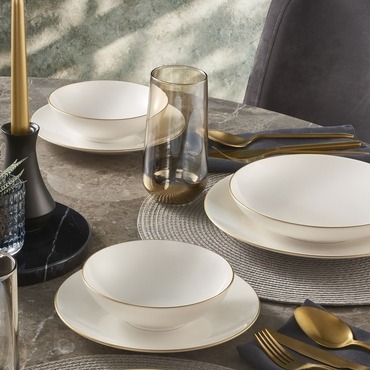 GÜRAL PORSELEN - CAMELIA 18 PARÇA 6 KİŞİLİK BONE YEMEK TAKIMI - GOLD