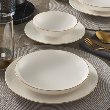 Camelia 26 Parça 6 Kişilik Bone Yemek Takımı - Gold - GÜRAL PORSELEN