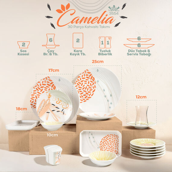 Camelia 30 Parça 6 Kişilik Kahvaltı Takımı 3554 - 4