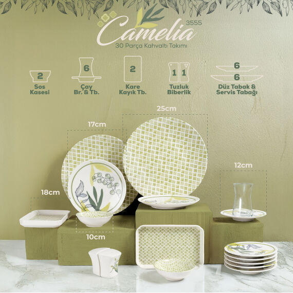 Camelia 30 Parça 6 Kişilik Kahvaltı Takımı 3555 - 4