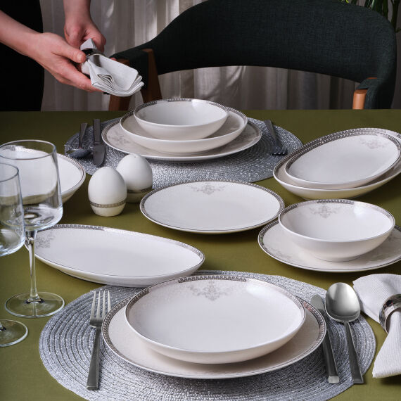 Camelia 54 Parça 12 Kişilik Yemek Takımı Gümüş 65781 - 1