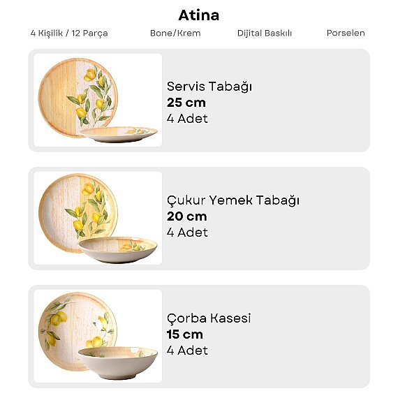 Camelia Lemon Matt 12 Parça 4 Kişilik Yemek Takımı 5733 - 5