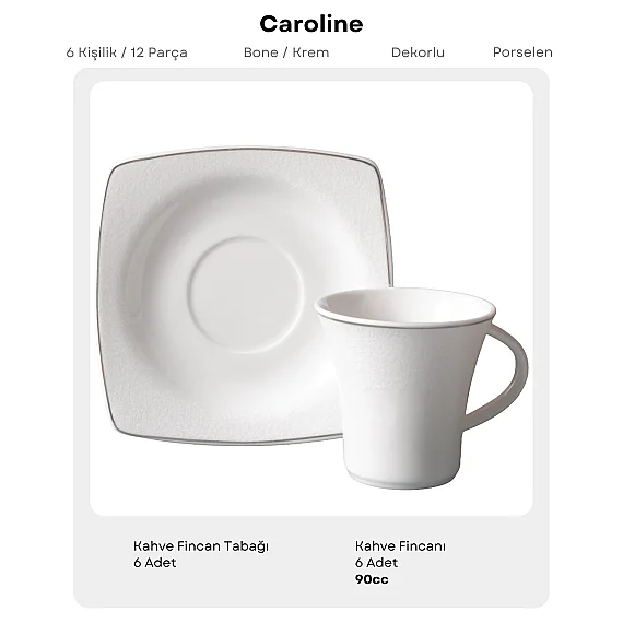 Caroline 12 Parça 6 Kişilik Kahve Takımı 5906 - 5