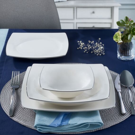 Caroline 16 Parça 4 Kişilik Kare Bone Yemek Takımı Gümüş - 1