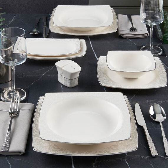 Caroline 54 Parça 12 Kişilik Kare Bone Yemek Takımı - 6327 - 1