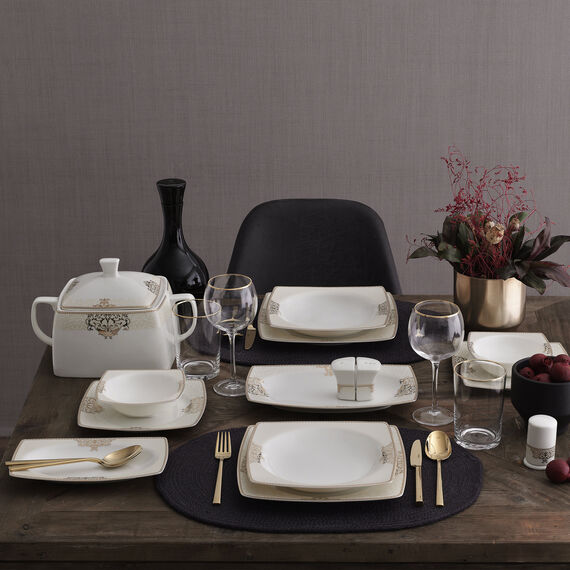 Caroline 62 Parça 12 Kişilik Kare Yemek Takımı 5686 - 1