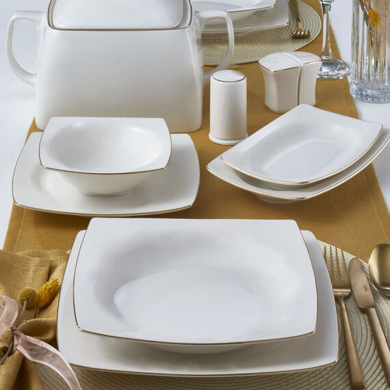 Caroline 62 Parça 12 Kişilik Kare Yemek Takımı Altın Yaldız 20 - 1