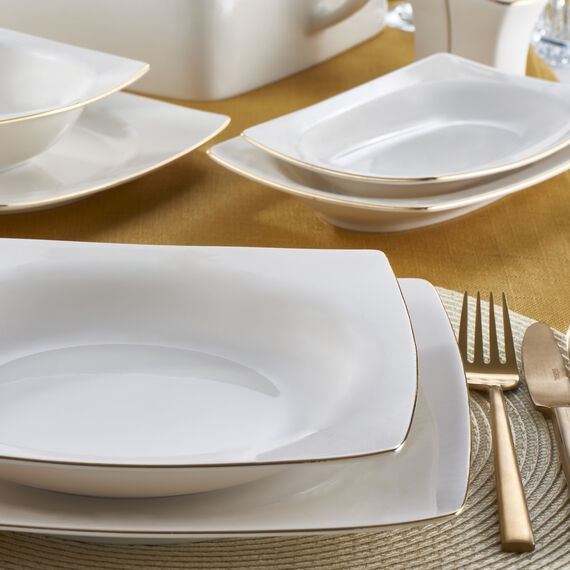 Caroline 62 Parça 12 Kişilik Kare Yemek Takımı Altın Yaldız 20 - 2